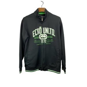 Ecko Unltd. Men's Track Jacket Black w/Green/White accents Size XL‎